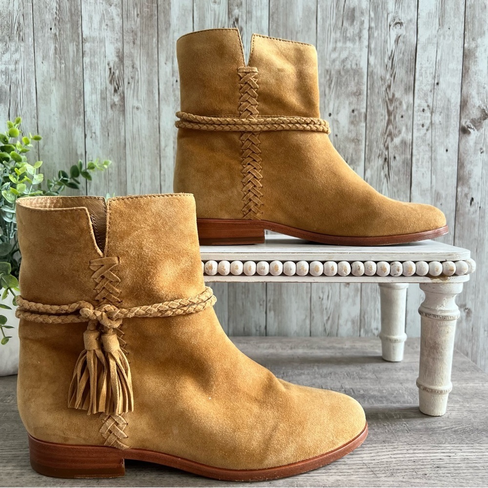 Frye
Women's Tina Whipstitch Tassel Booties Camel Suede 7.5